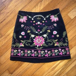 Blue Embroidered Mini Skirt